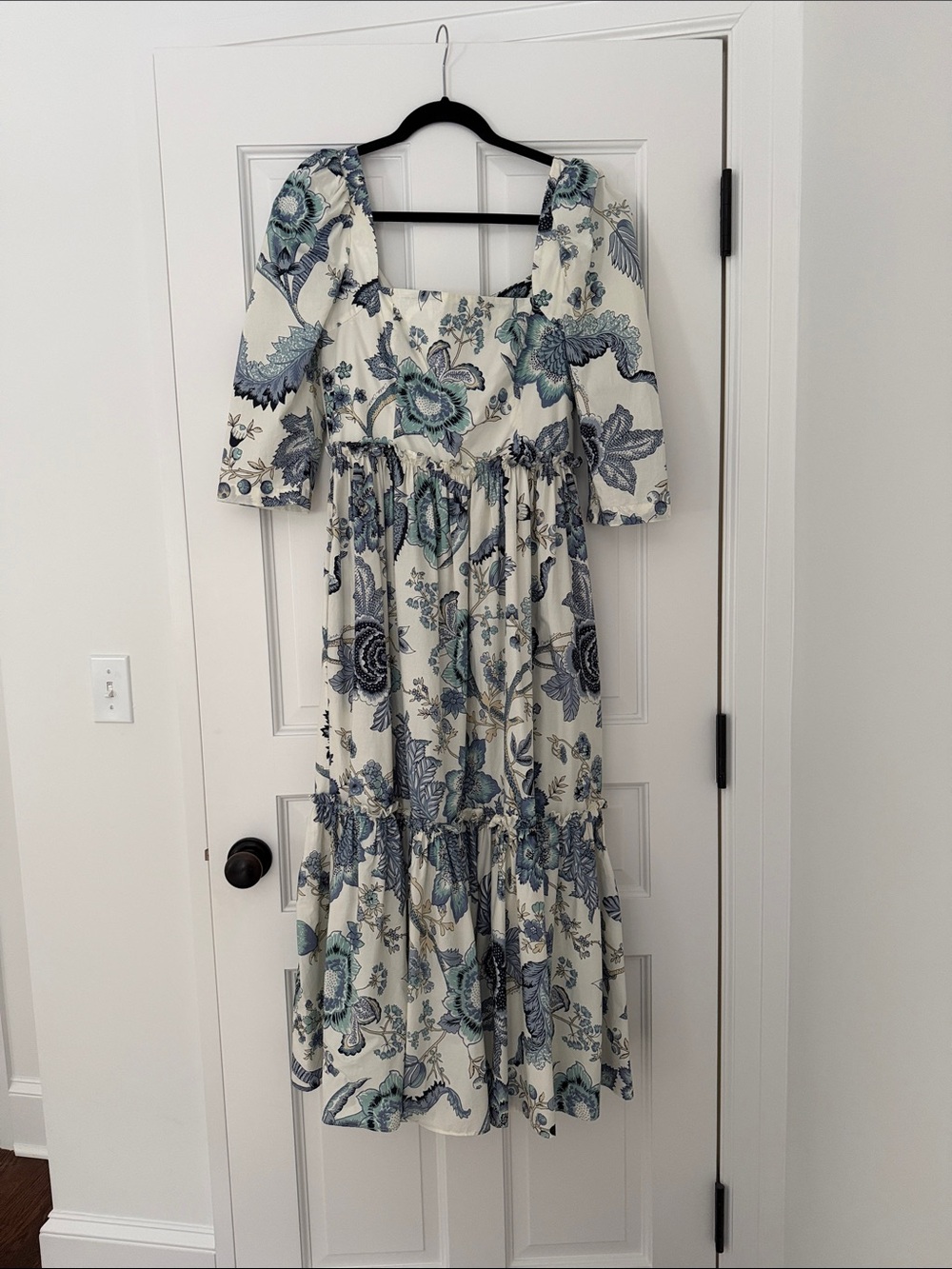 Cara Cara Cream Midi Dress with Blue Floral Print